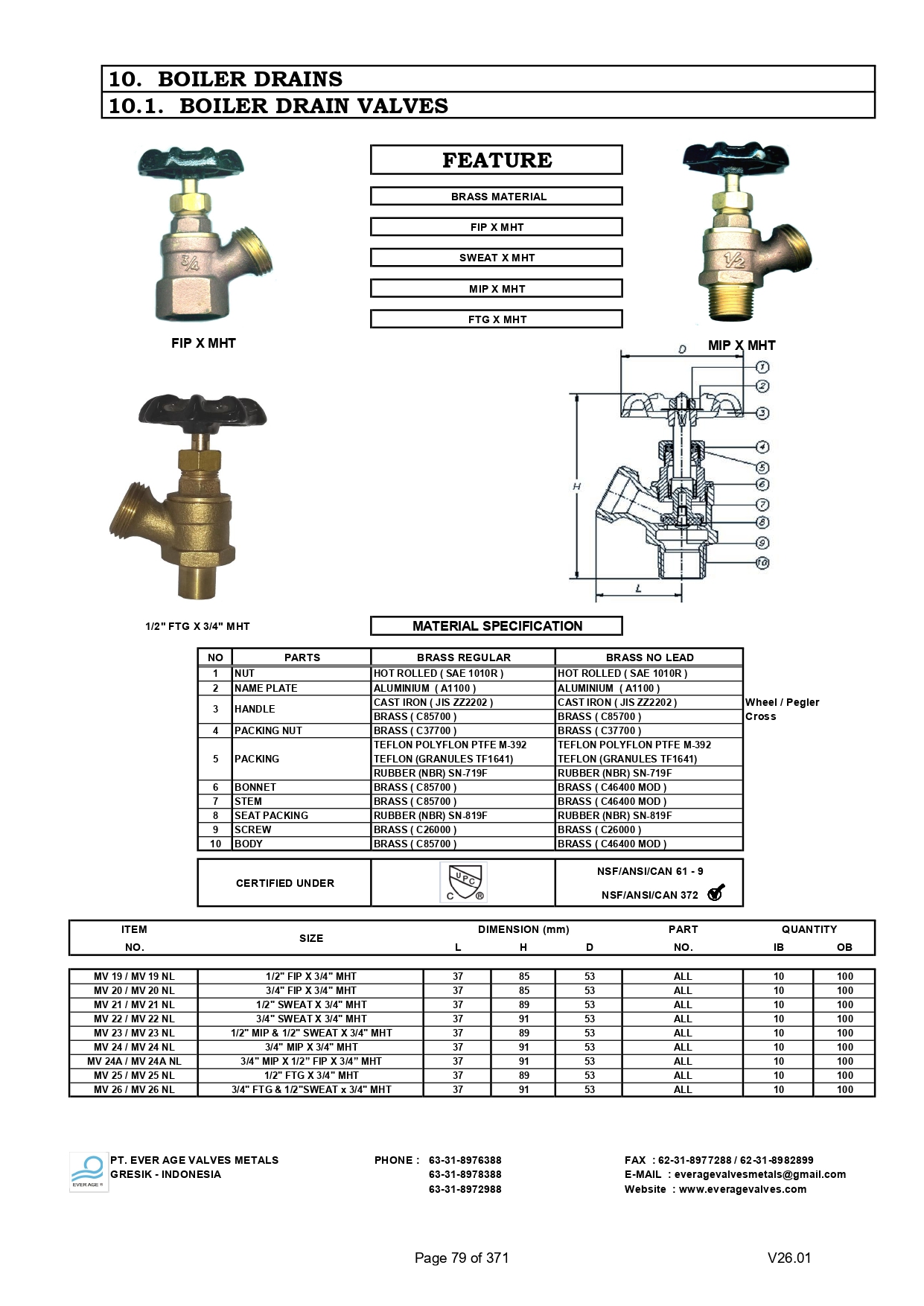 BOILER DRAIN VALVES - MV 19 - MV 26
